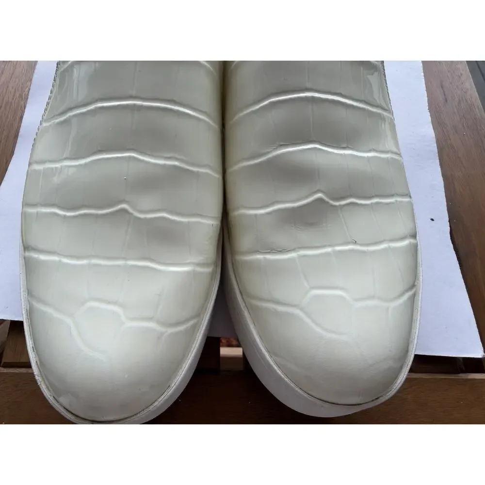Womens Vince Warren Slip On Crocodile Embossed Ivory White Platform Sneaker 8.5